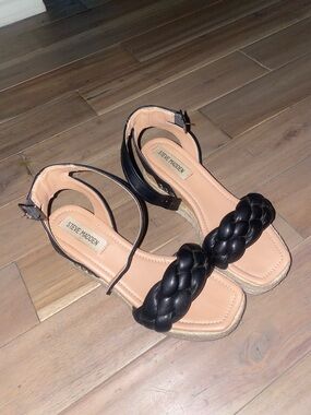 Steve Madden Black Braided Strap Ankle Sandals